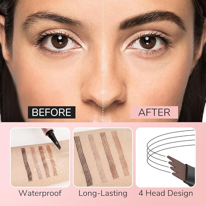 Microblading Eyebrow Pencil, 2025 New Waterproof Eyebrow Pencil, Premium Microblading Eyebrow Pen with 4 Tip, Long-Lasting Natural Magic Eyebrow Makeup Fine Stroke Eye Brow Pen for Women (Dark Brown)