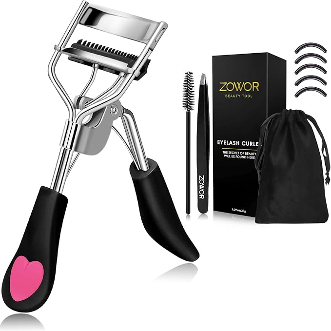 Eyelash Curler with Comb Fit All Eye Shape Curved Eyelash Curlers,Natural and Long Lasting Lash Curler for Women Make Up Gift(Black)
