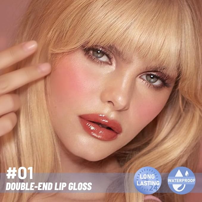 2-in-1 Matte Liquid Lipstick & Clear Lip Gloss, Long Lasting Waterproof Smudge Proof 24 Hour Lip Color Stain, Non Stick & Non Fading,Vegan Matte Makeup Lip Stain for Women,Warm Orange Brown #01