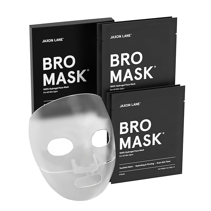 JAXON LANE BRO MASK Premium Korean Face Mask for Men (4 Pack) - Anti Aging Sheet Masks w/Hydrogel, Vitamin C, Hydrolyzed Collagen, & Hyaluronic Acid - Perfect Skin Care Stocking Stuffers for Men