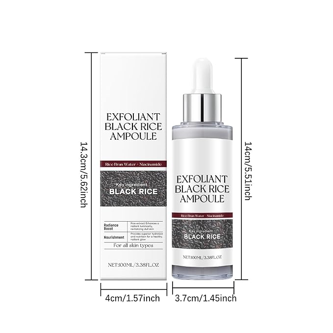 Glow Rice Ampoule Peel Shot Exfoliant Duo Set - Black and White, Gentle Face and Body Exfoliator for Clear Skin (3.38 Fl Oz Each)