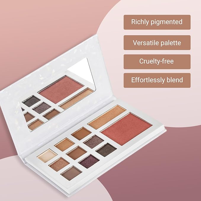 Profusion Cosmetics Beauty Box Face Collection - Compact Full Face Palette with Neutral Eyeshadows, Blush, Highlighter, Lip Gloss & 2 Application Brushes, Long Wearing, Vegan & Cruelty-Free Makeup
