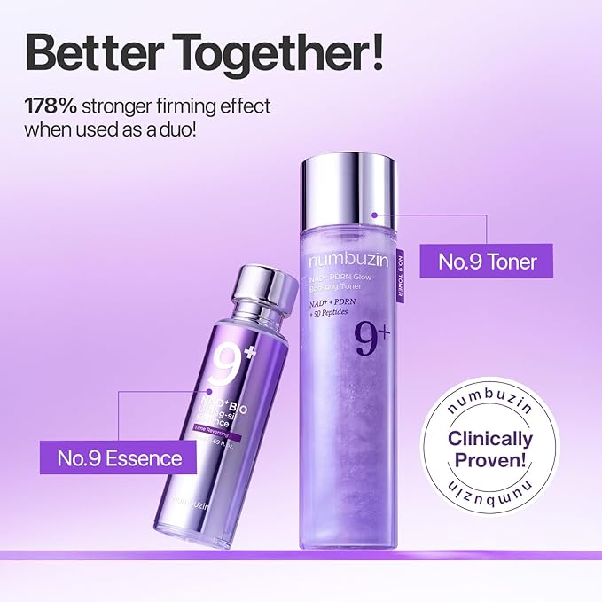 numbuzin No.9 Toner | NAD+ PDRN Glow Boosting Toner | Korean Skincare for Glowing, Firming, Wrinkles, Fine Lines | Salmon PDRN, Peptides | Essence for Aging, Dull Skin | 5.07 fl. Oz