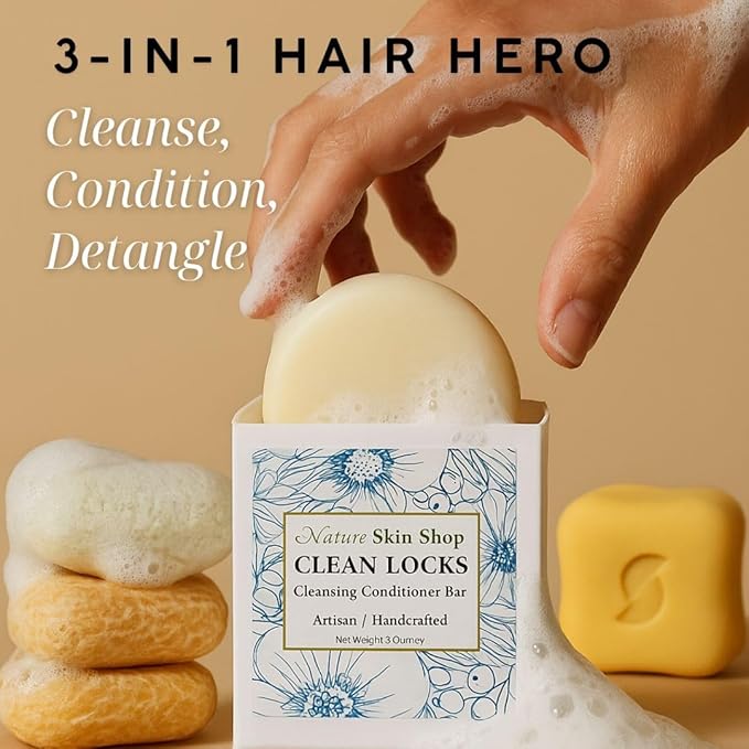 Nature Skin Shop Co-Wash Cleansing Conditioner Bar, 3-in-1 Soap-Free Formula for Dry, Curly & Wavy Hair, Tames Frizz & Deeply Hydrates, Sulfate-Free, Zero-Waste