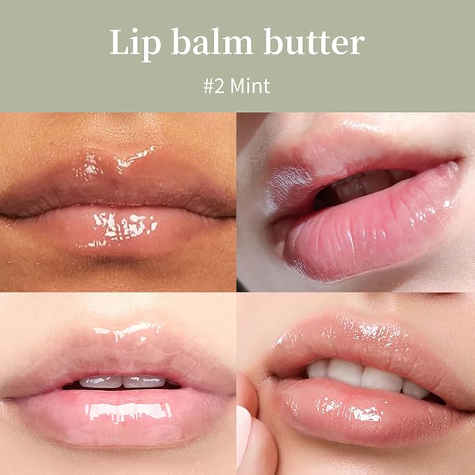 4 Flavors Lip Glossy Butter Balm Lip Tint Hydrating Lip Gloss, Soothes & Softens Dry Lips High Shine Nude Color Nourishing Lip Care Finish (02# Mint, 0.5oz)