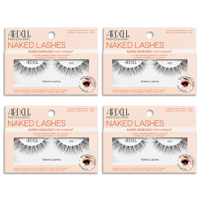 Ardell Naked Natural Lashes 422 - Natural Look False Eyelashes with Invisiband, Soft Volume Wispy Lashes Strip for Everyday Wear, 4 Pairs