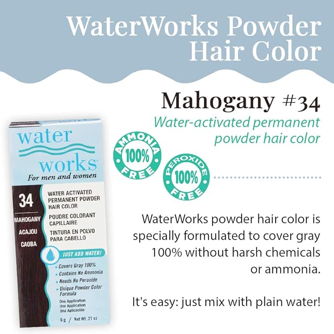 Water Works Powder Hair Color, Permanent, 3 packs (Mahogany)