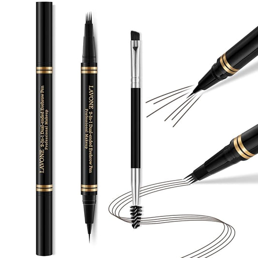 Eyebrow Pen,2-in-1 Waterproof Eyebrow Pencil with 4 Tip Microblading Brow Pen and Ultra-Precise Brow Pencil,with Dual-ended Eyebrow Brush,Eyebrow Makeup for Natural Looking - Brunette