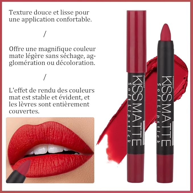 Generic Deep Dark Red Matte Lipstick and Lip Crayon Liner Pencil Pen Set for Women Lip Stain Long Lasting Waterproof labiales (3, 13&15&16)