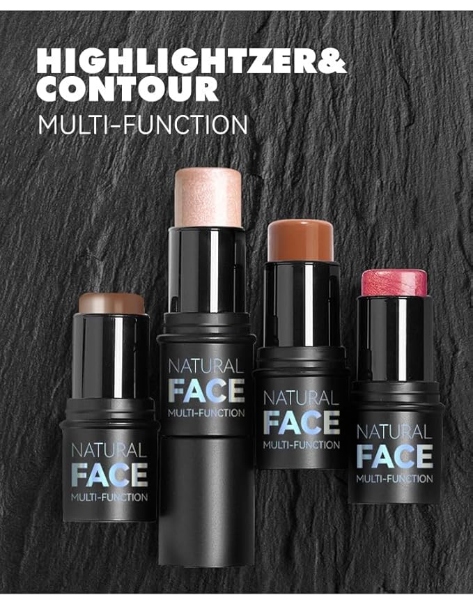 3 Pcs Face Contour Sticks Set - Shades with Highlighter & Blush Sculpted Complexion Wand - Long Lasting Natural Buildable Highlighters & Contouring Bronzer (02, 03, 04)