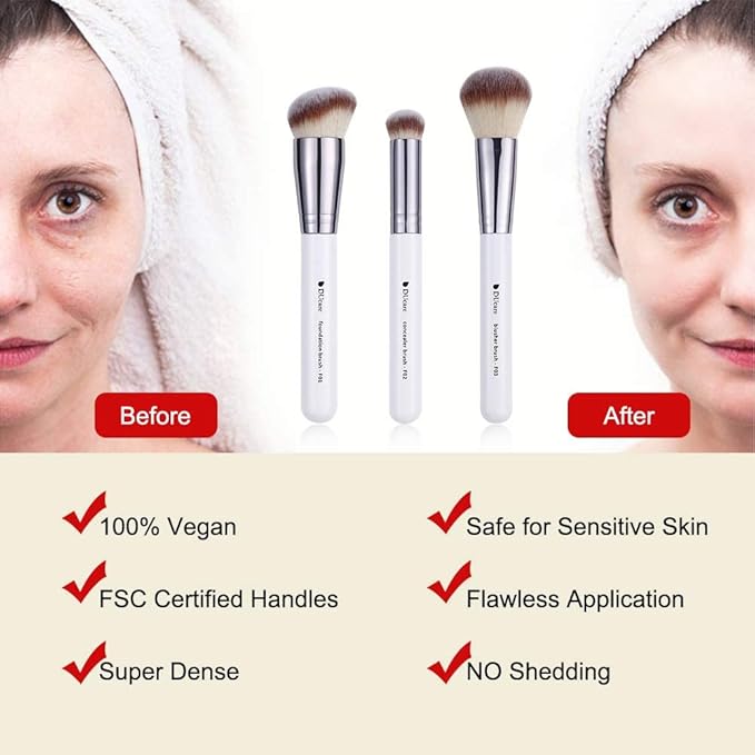 DUcare Makeup Brushes 3Pcs Foundation Contour Bronzer Brush,Concealer Brush,Blusher Powder Brush, Face Kabuki Travel Buffing Stippling Liquid Blending Makeup brush set White