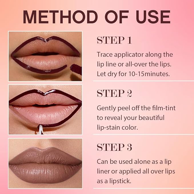 3Pcs Peel Off Matte Liquid Lip Gloss Stain-Lip Liner with Tweezer, Peel Off Lip Stain, Long Lasting & Waterproof Lipstick Tattoo, Transfer-Proof Lip Gloss for All Skin Types (03#+04#+05#, 3Pcs)