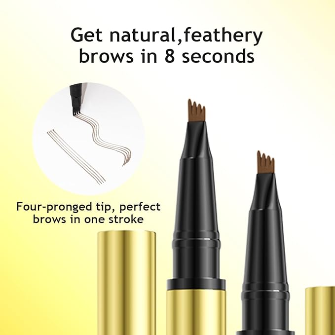 QIC Eyebrow 4 Tip Brow Pencil,Microblading Eyebrow Pencil, 2-in-1 Eyebrow Pen and Sealing Brow Gel,Waterproof Long-lasting Magic Eyebrow Pencil for Natural Makeup(Black)