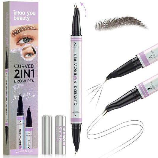 30° Curved Eyebrow Pencil, Magic 2 in 1 Eyebrow Pen Pro, Waterproof Eye Brow Pen with 2 Tips, Vivid Microblading Brow Pencils for Women, Last All Day Makeup (Black Brown)