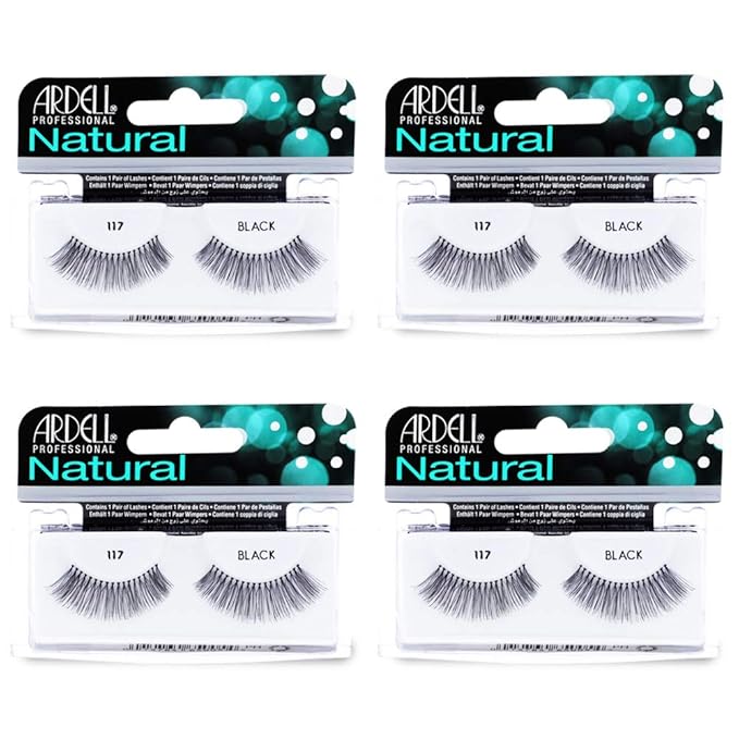 Ardell Natural Lashes False Eyelashes 117 - Black, Natural Look & Flared Wispy Strip Lashes for Everyday Glam, 4 Pack