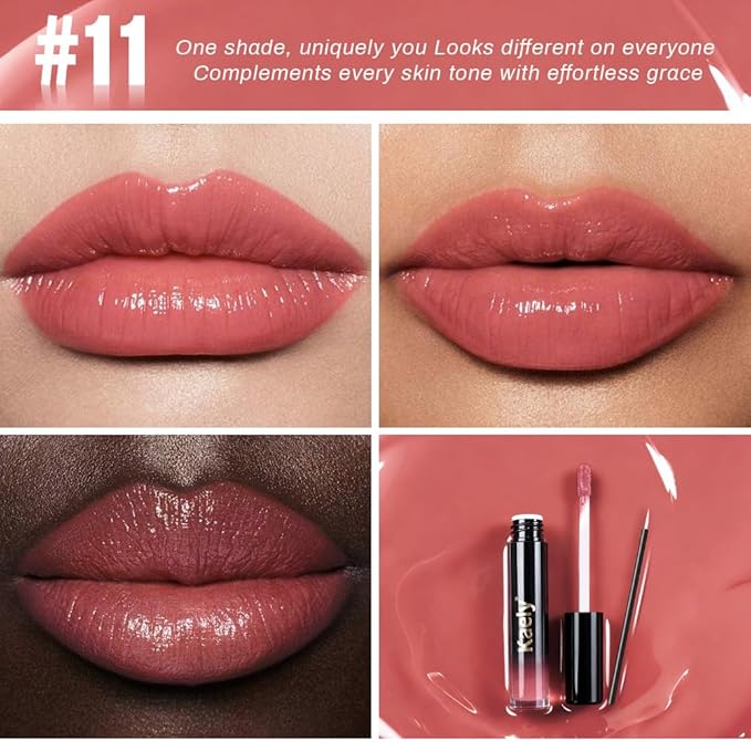 Kaely Longwear Shine Lipstick for Women, Highly Pigmented Liquid Lip Color Makeup, Non-Transfer Lip Gloss Stain Waterproof Smudge Proof 24 Hour, Glossy Finish, Vegan & Cruelty-free, 11 PEACHY