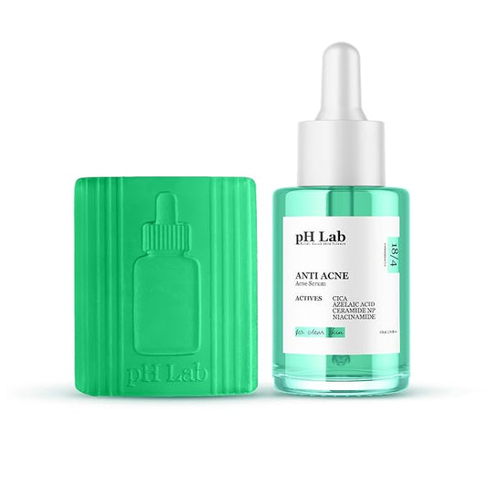 pH Lab Anti-Acne Set, Cleansing Bar, Serum for Acne Prone Face and Skin with Azelaic Acid