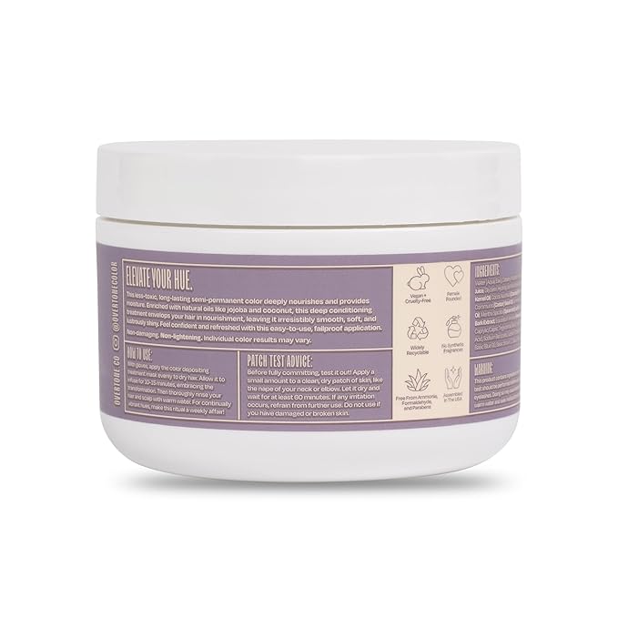 Overtone Semi Permanent Hair Color Conditioner, Smoky Lavender, 8 oz, Nourishing, Damage-Free, Color Depositing Mask for All Hair Types with Shea Butter & Coconut Oil, Vegan & Cruelty-Free