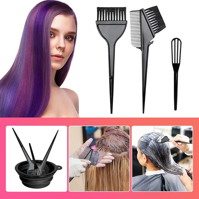 16 Pcs Hair Bleach Coloring Kit - Professional Hair Dye Brush, Comb, Hair Color Bowl, Agitator, Cape, Hairclips Hair Highlighting Tools Set