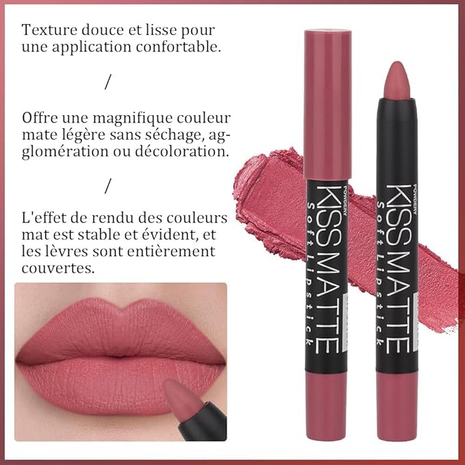 Generic Deep Dark Red Matte Lipstick and Lip Crayon Liner Pencil Pen Set for Women Lip Stain Long Lasting Waterproof labiales (3, 05&06&09)