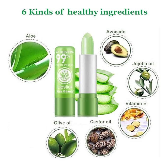 firstfly 2 Pack Aloe Vera Lipstick, Long Lasting Nutritious Lip Balm Lips Moisturizer Magic Temperature Color Change Lip Gloss