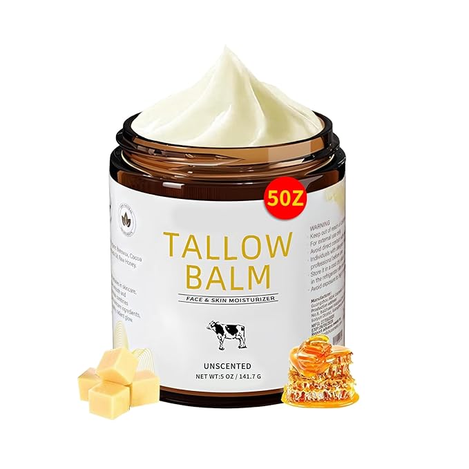 Beef Tallow for Skin, Tallow and Honey Balm, 5 Oz,Tallow Face Moisturizer, Organic Grass Fed Beef Tallow for Face - Sensitive Dry Skin Repair, Deeply Nourishing, Fragrance Free