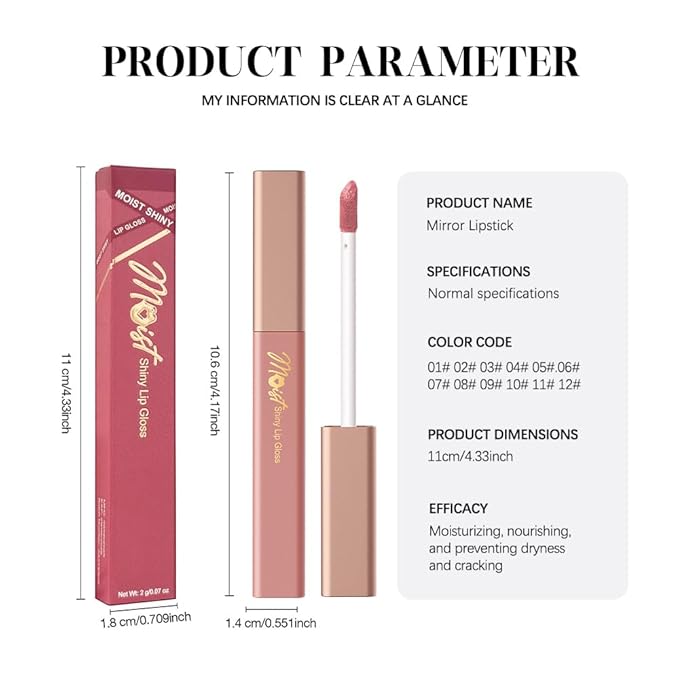 12 Colors Lip Gloss Set, High-Shine Waterproof Collection, Long Lasting Moisturizing Formula with Mirror Finish, Adult (3#, 1 Count (Pack of 1))