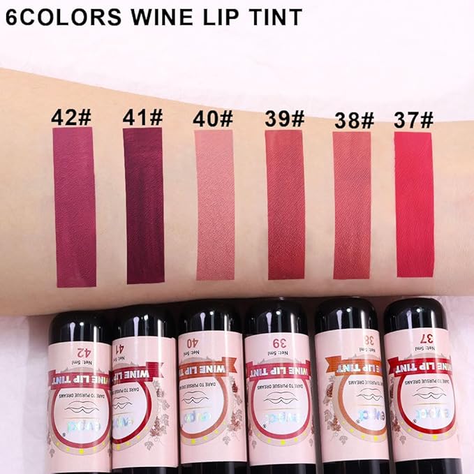 evpct Wine Bottle Lip Tint Stain 6 Colors Set Rose Red Chestnut Nude Brown Dark Plum Purple Matte Long Lasting 24 Hour Liquid Lipstick Set for Women labiales mate 24 horas originales labiales magicos