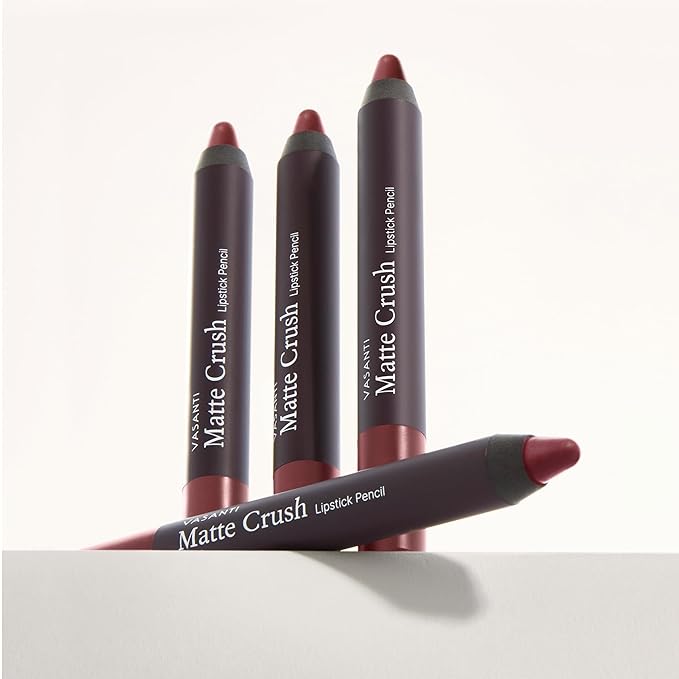 VASANTI Matte Crush Lipstick Pencil – Peachy Keen Natural Peach – Soft, Velvety Matte Finish, Waterproof, Smooth Application – Natural, Vegan, Paraben-Free Lip Color