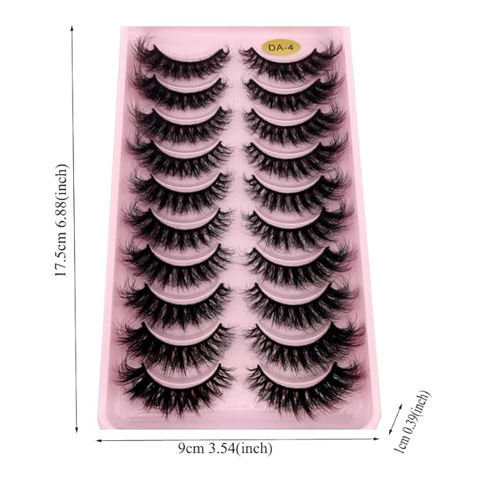 HBZGTLAD New 10 Pairs 3D Mink Lashes False Eyelashes Handmade Wispy Fluffy Long Lashes Natural Eye Makeup Tools Eye Lashes(DA-04)