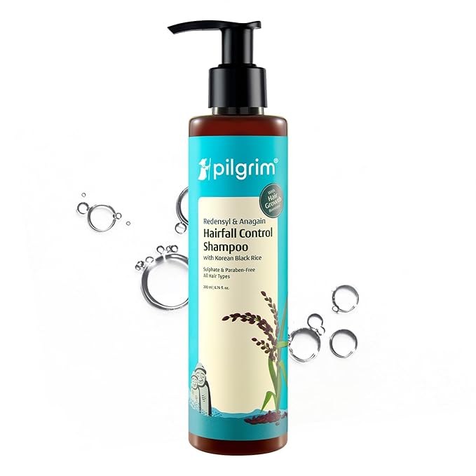 Pilgrim Redensyl & Anagain Hairfall Control Shampoo with Korean Black Rice 6.76 Fl Oz (200ml) | Anti Hairfall shampoo for Men & Women | Reduces Hairfall | Enhance Hair Thickness | For All Hair Types