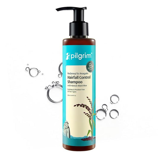 Pilgrim Redensyl & Anagain Hairfall Control Shampoo with Korean Black Rice 6.76 Fl Oz (200ml) | Anti Hairfall shampoo for Men & Women | Reduces Hairfall | Enhance Hair Thickness | For All Hair Types