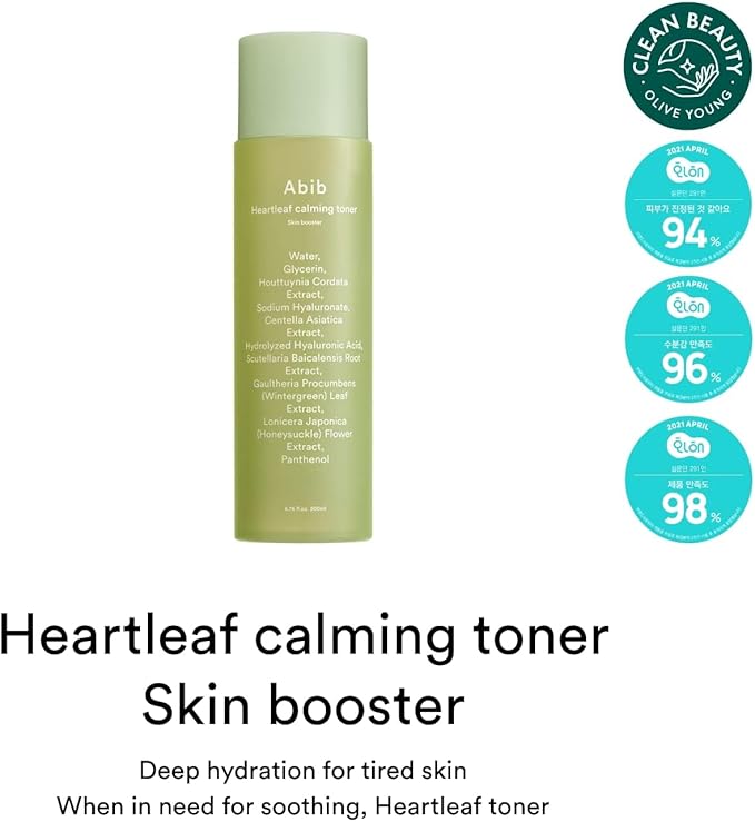 Abib Heartleaf Calming Toner Skin Booster 7.1 fl oz / 210ml I Toner for Senstive Skin, Irritated Skin, Instant Relief for Acne