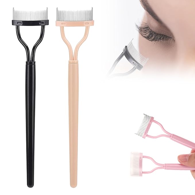 Eyelash Comb Eyelash Separator Tool, Arc Designed Eyelash Comb Separator, Eyelash Brush Separator With Metal Teeth Eyelashes Grooming Tool for Eye Cosmetic Brush Tool (Black+Yellow, 2pcs)