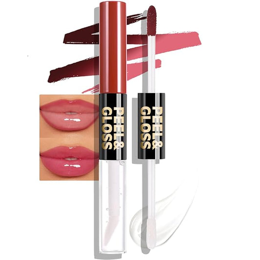 Lip Stain Peel Off Lip Oil 2 in 1 Combo Set, Raspberry Long Lasting Tattoo Lip Liner Stain, Transfer-Proof Lip Tint Matte Finish Moisturizing Lip Gloss for Women Daily Makeup, Easy to Use