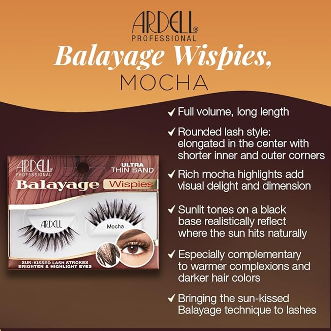 Ardell Balayage Wispies False Eyelashes, Ultra Thin Band, Mocha Strip Lash Strokes - Easy Application, Natural Look Lashes for Everyday Wear, 4-Pack