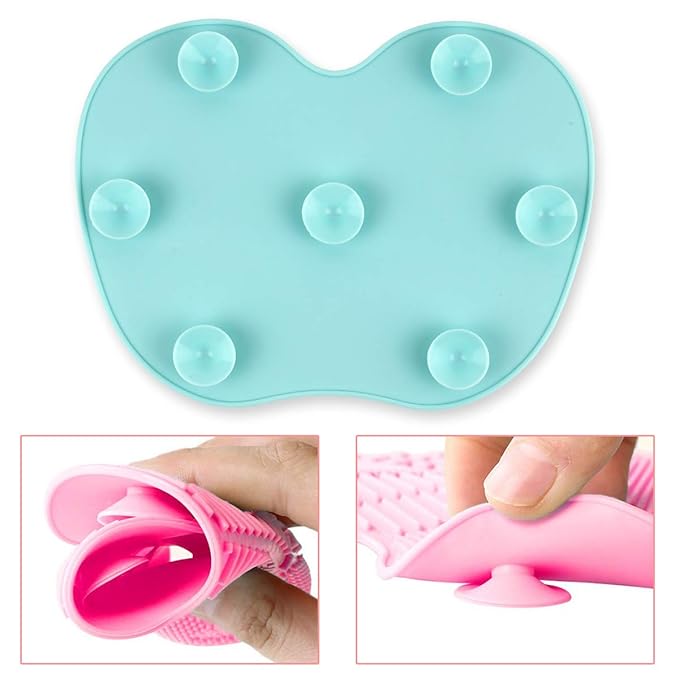 Silicon Makeup Brush Cleaning Mat Makeup Brush Cleaner Pad Cosmetic Brush Cleaning Mat Portable Washing Tool Scrubber with Suction Cup (green)