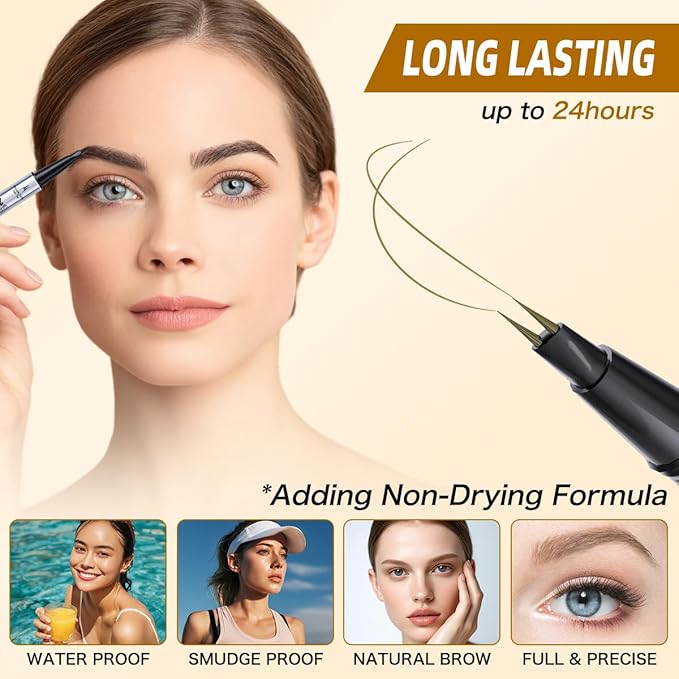 Microblading Eyebrow Pen, 2 Tip Precise Microblade Eyebrow Pencil That Looks Like Hair, Waterproof Natural Eye Brow Pencils for Women, Non Dry Out and Last All Day (Black Brown)