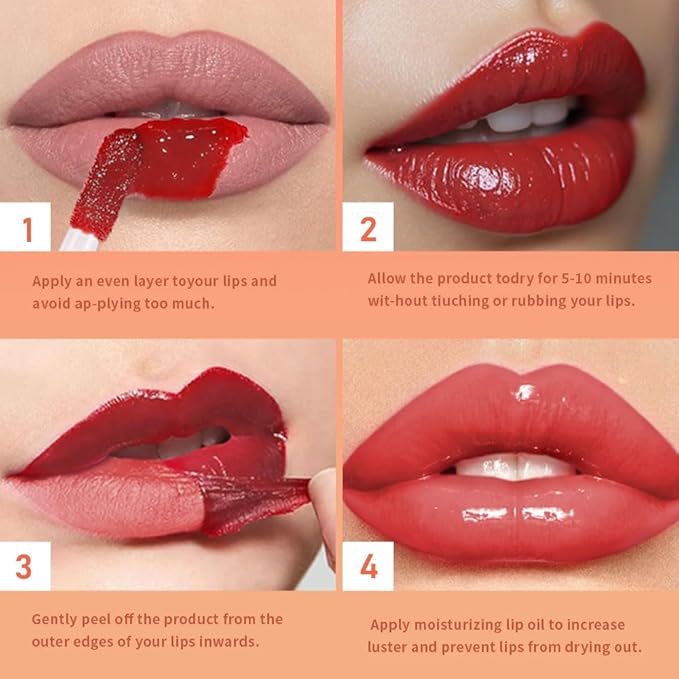 Rose Pink Peel Off Lip Gloss Tattoo and Lip Oil, Lip Stain Peel Off Masque - Peel Off Lip Tint,Long Lasting Waterproof Transfer-proof Lip Mask Lip Gloss Peel Off Lip Liner,Stay Lip Makeup 02#