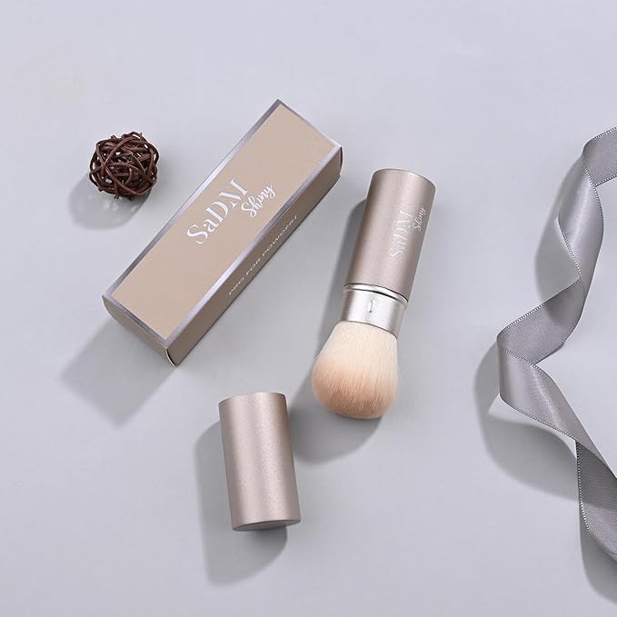 Retractable Kabuki Makeup Brush - Blender Brush for Powder, Cream, Liquid Foundation, Sunscreen, Blush Blending & Bronzer - Professional Make Up Brush - Full Face Makeup Brush - Vegan & Cruelty Free