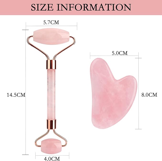 HOTACE Jade Roller Gua Sha Set Natural Rose Quartz Jade Roller for Face Beauty Facial Roller Massager Tools Face Skin Care Tools-Pink