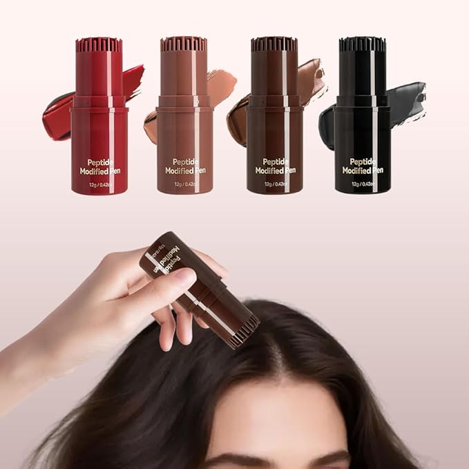 4 Pcs Peptide Hair Color Comb for Gray Hair,2 In 1 Peptide Hair Color Stick and Comb for Men Women,Instant,Moisturizing and Nourishing Unisex Hairs Concealer Sticks,Black Brown Coffee Wine Red
