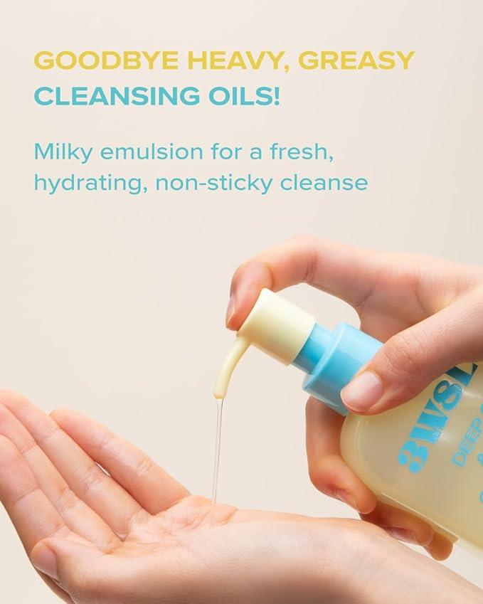 3W8L Deep Off & Fresh Cleansing Oil – Fast emulsifying Korean pore care cleanser, gentle daily makeup & sunscreen remover with Jojoba & Centella, dissolves sebum & blackheads, hydrating fresh finish