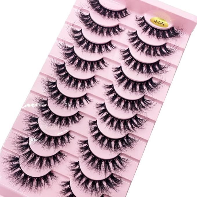 HBZGTLAD New 10 Pairs 3D Mink Lashes False Eyelashes Handmade Wispy Fluffy Long Lashes Natural Eye Makeup Tools Eye Lashes(M28)
