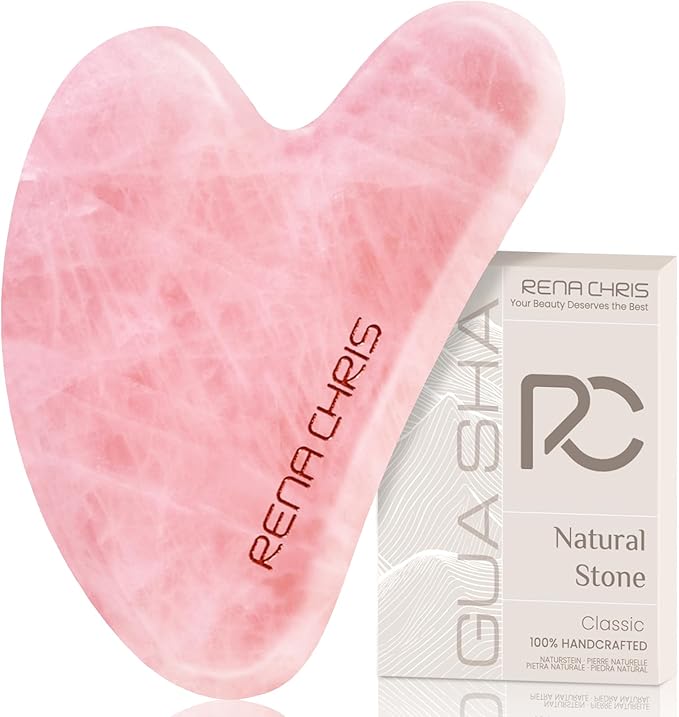 Rena Chris Gua Sha Facial Tools, Rose Quartz Guasha Tool for Acupuncture, Manual Massage Tool for Jawline Sculpting and Puffiness Reducing, Gua Sha Facial Massage Tool, Skin-Care Gift
