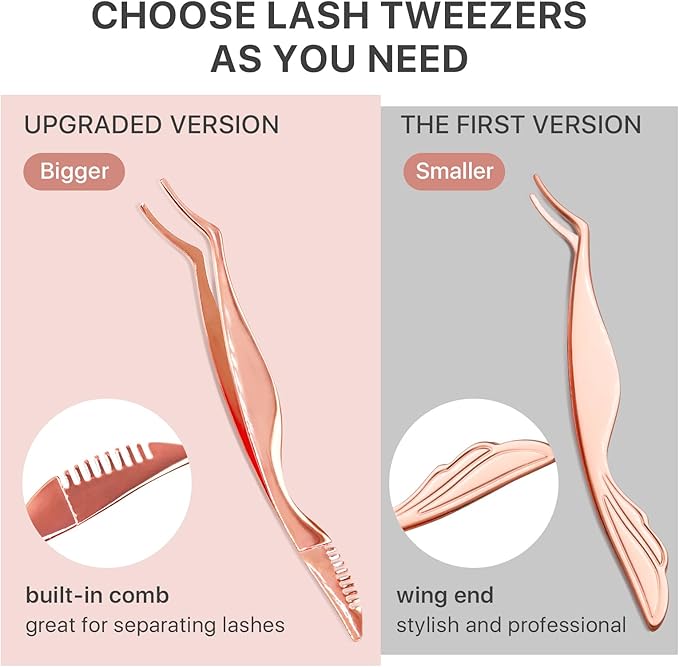 Pretty memory Upgraded Lash Applicator Tool with Comb, 2-IN-1 Stainless Steel Eyelash Tweezers, Lash Extension Curlers, Curved Tweezer Clip for Easy Application and Removal