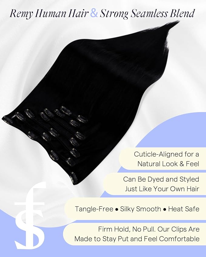 Full Shine Black Hair Extensions Clip ins 26 Inch 180 G Jet Black Clip in Hair Extensions Real Human Hair for Black Women for Length and Volume 7 Pcs