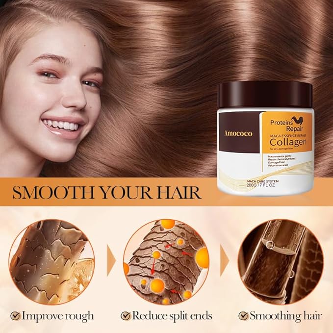 Collagen Hair Treatment Mask - 7 FL OZ, Protein Repair with Maca Essence, For Dry, Damaged Hair
