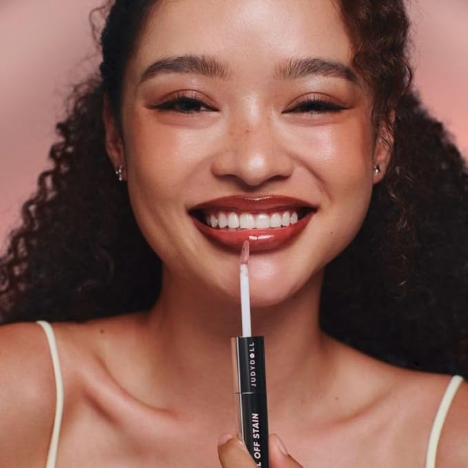 JUDYDOLL Peel Off Stain and Plumping Oil Duo - Long-Lasting Lip Stain with 3D Plumping Gloss, Hydrating and Non-Sticky Formula, Macaron-Inspired Lipstick (#05 Coco Bronze)