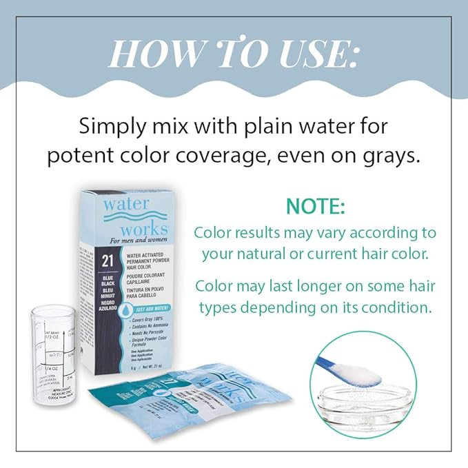 Water Works Hair Color Powder, Blue Black – Permanent Hair Dye for Root Touch-Up & Full Coverage, Men & Women, 3 Pack